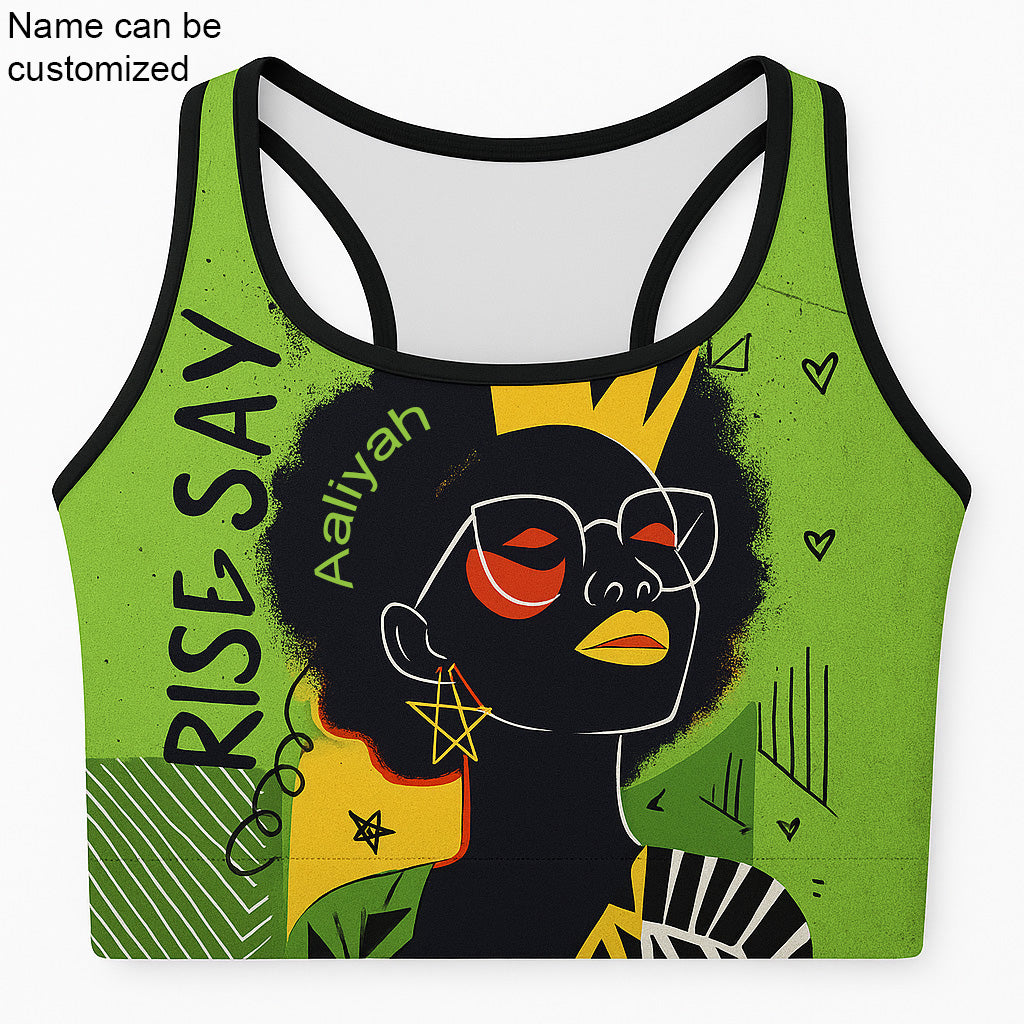 Crowned Power Green Gold Sports Bra