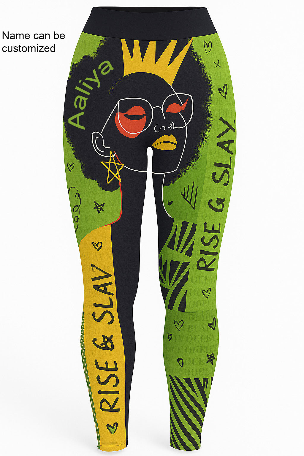 Crowned Power Green Gold Leggings